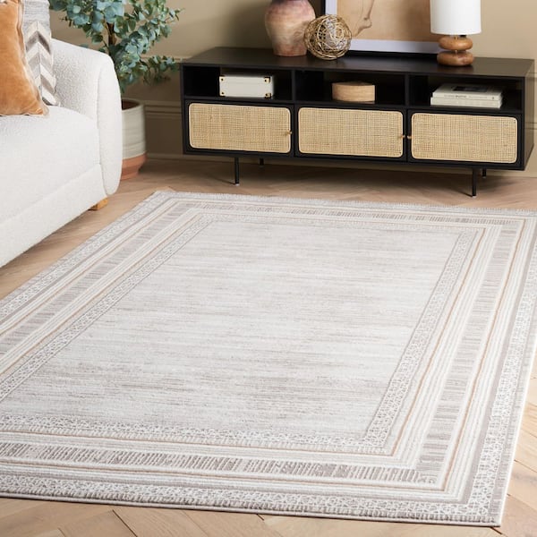Parker 9 ft. x 12 ft. Taupe/Gray Gold Border Modern Area Rug