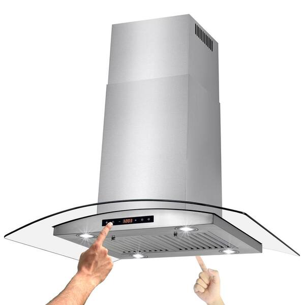 AKDY 36 in. Convertible Island Mount Kitchen Range Hood with Light and Dual Side Touch Control in Stainless Steel