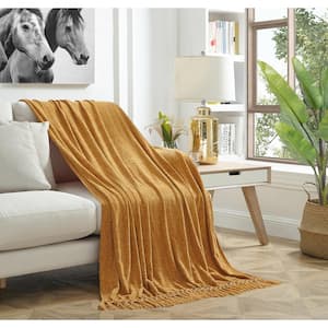 Susanna Yellow Chenille Polyester 50 in. x 60 in. Throw Blanket
