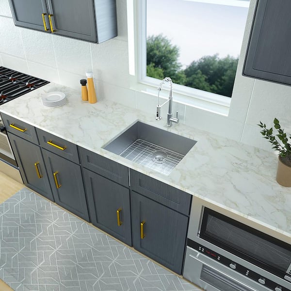 Staykiwi 25 in. Undermount Single Bowl 18-Gauge Brushed Nickel Stainless Steel Kitchen Sink with Bottom Grids