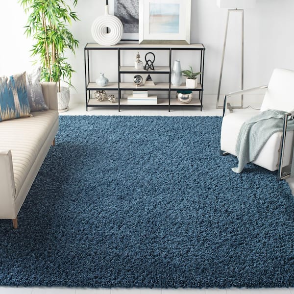 August Shag Navy 7 ft. x 7 ft. Solid Square Area Rug