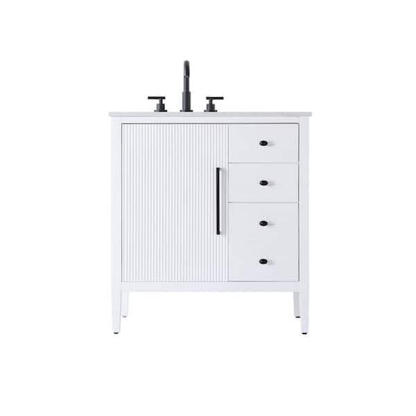 32 in. Single Sink White Bath Vanity with White Engineered Marble Top