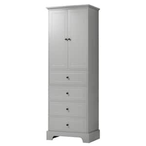 23.6 in. W x 15.7 in. D x 68.1 in. H Gray MDF Freestanding Linen Cabinet with Adjustable Shelf and 4-Drawers