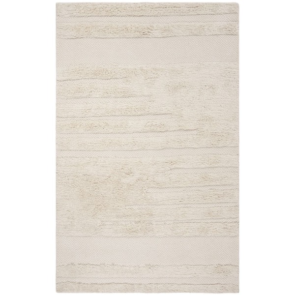 Kenya Ivory Doormat 3 ft. x 5 ft. High-Low Flokati Chevron Solid Color Area Rug