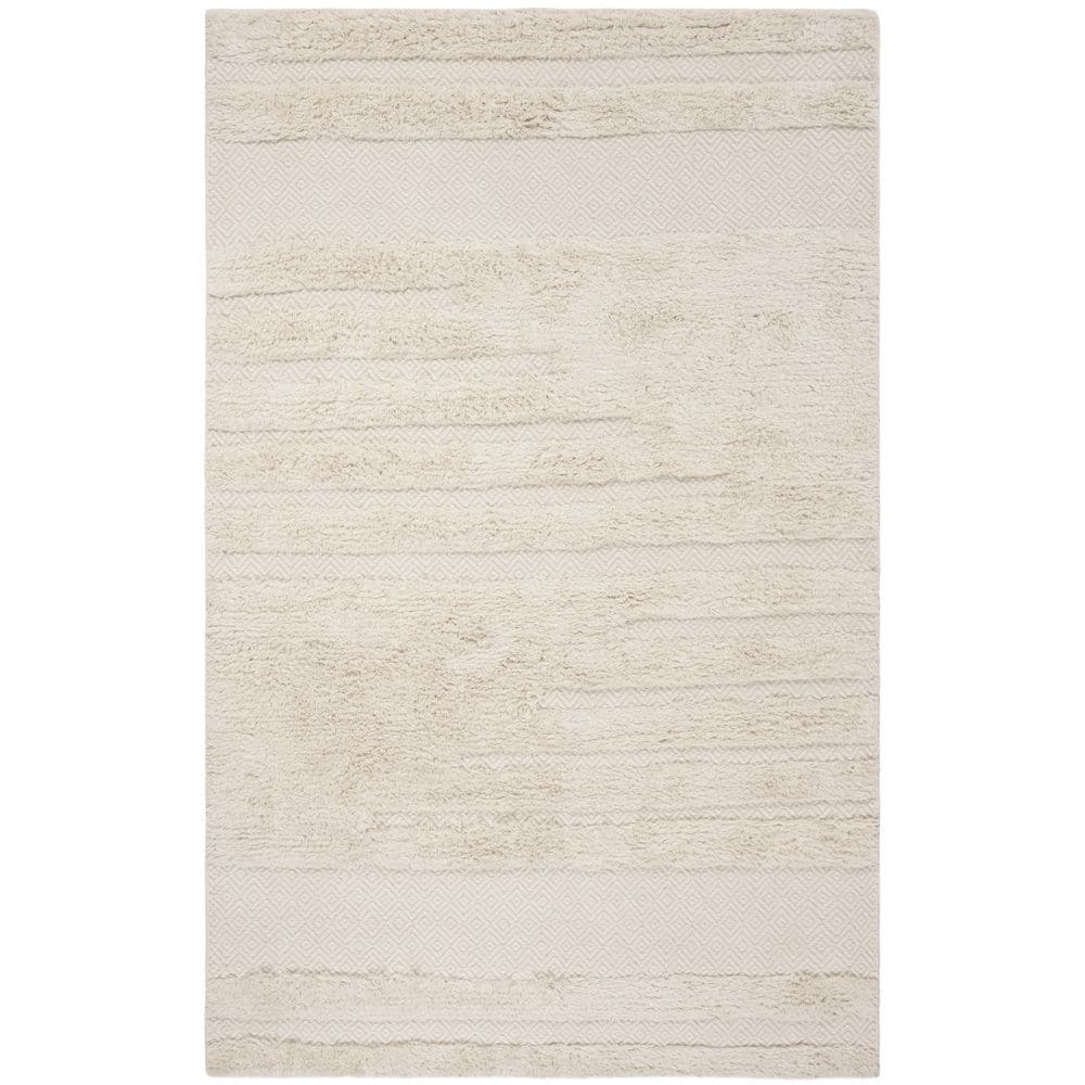 Ivory Hand-Knotted Wool and Cotton 4' x 6' Rug