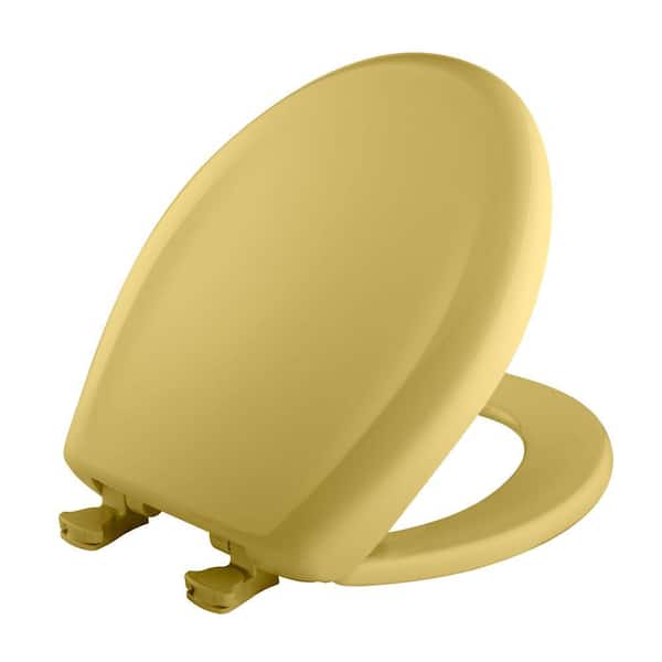 BEMIS Soft Close Round Plastic Closed Front Toilet Seat in Yellow Removes for Easy Cleaning and Never Loosens