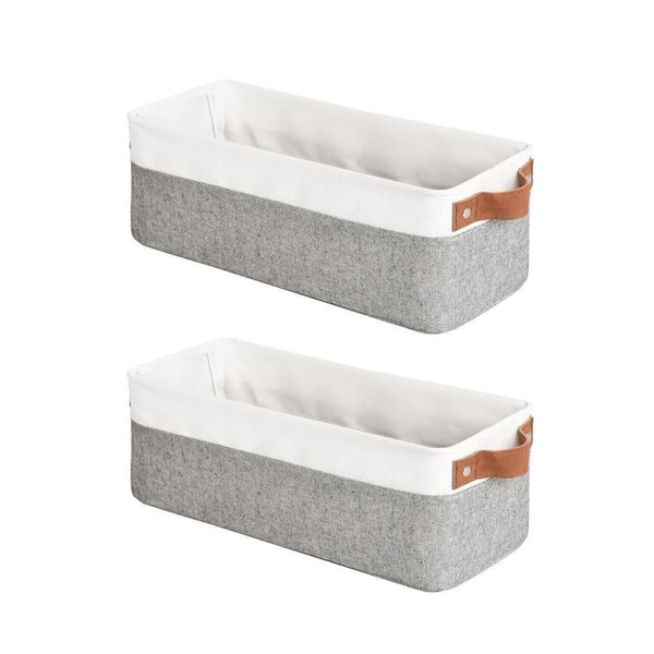 Gray 15 in. x 5 in. Fabric Decorative Basket Set of 2 with Handles