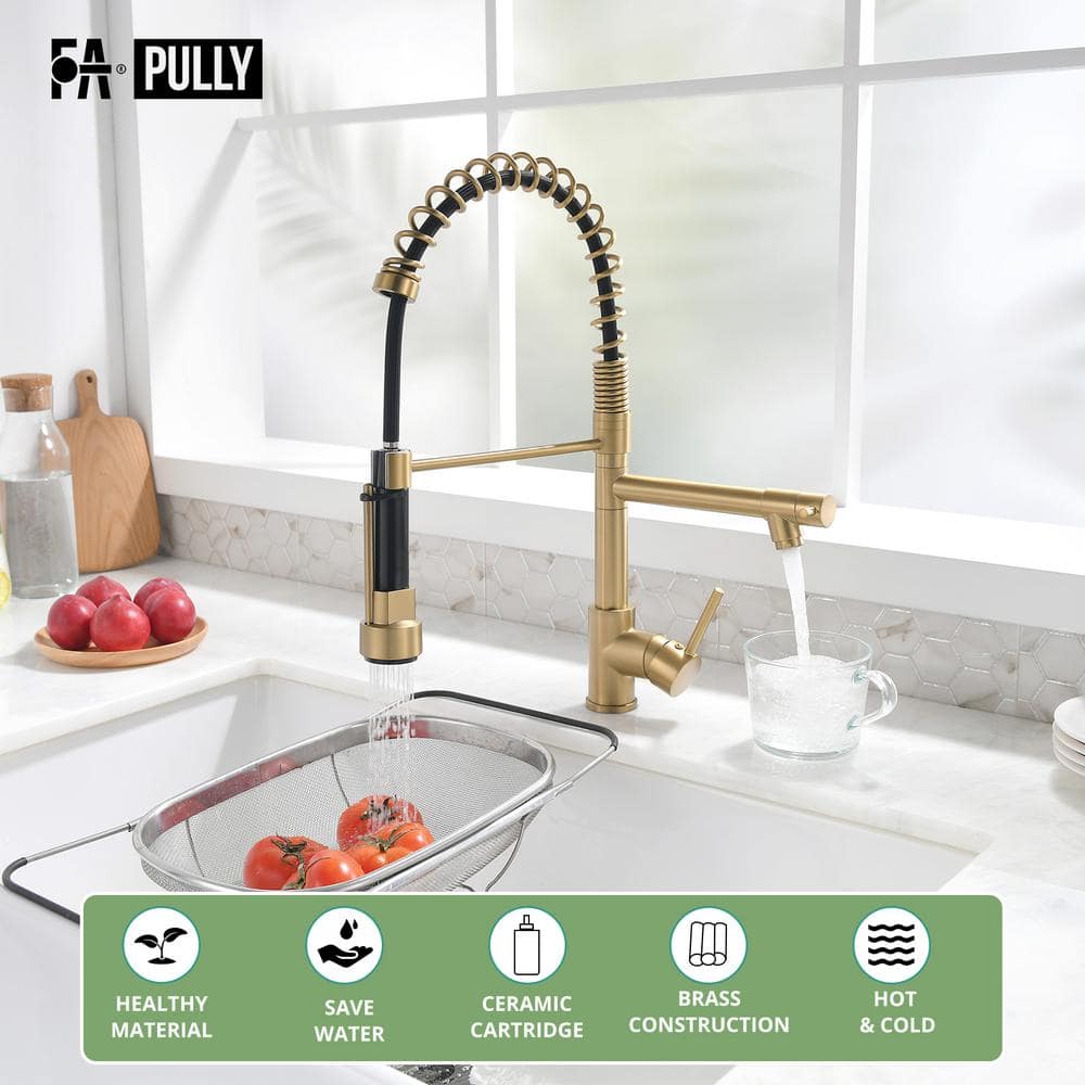 Brushed Gold Single Handle Pull-Down Kitchen Faucet with Sprayer