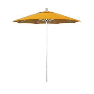 7.5 ft. Silver Aluminum Commercial Market Patio Umbrella with Fiberglass Ribs and Push Lift in Lemon Olefin