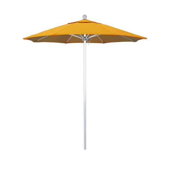 California Umbrella 7.5 ft. Silver Aluminum Commercial Market Patio Umbrella with Fiberglass Ribs and Push Lift in Lemon Olefin