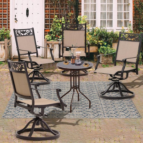 JUSKYS 4-Pieces Cast Aluminum Outdoor Dining Set Sling Swivel Rockers Chairs without Table