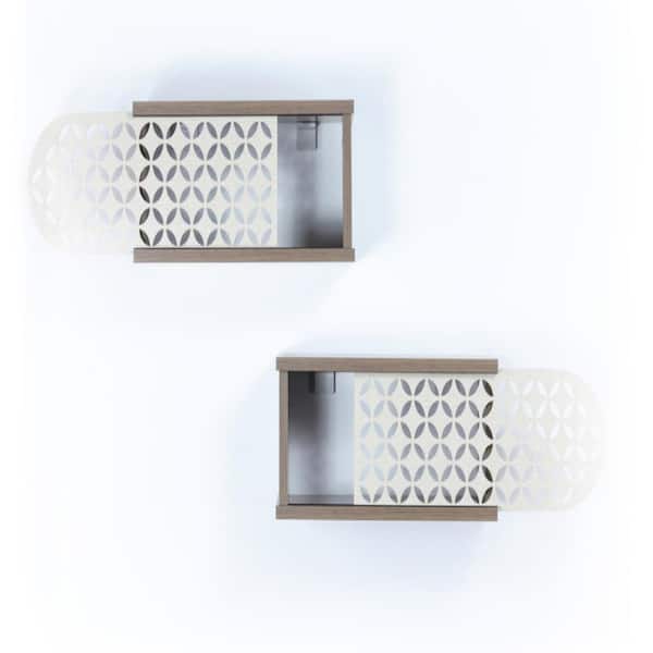 Unbranded New Set of 2 Brown 21.00 in. Solid Wood Decorative Floating Wall Mountable Shelf, Sliding Door with Perforated Design