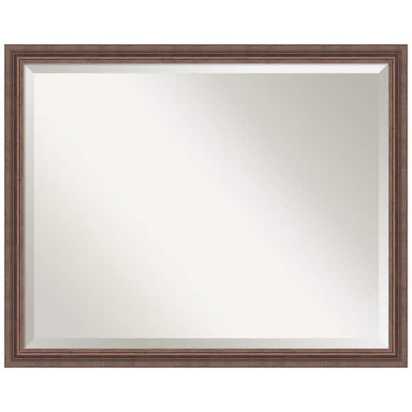 Amanti Art Distressed Rustic Brown 30.38 in. x 24.38 in. Casual Rectangle Framed Bathroom Vanity Wall Mirror