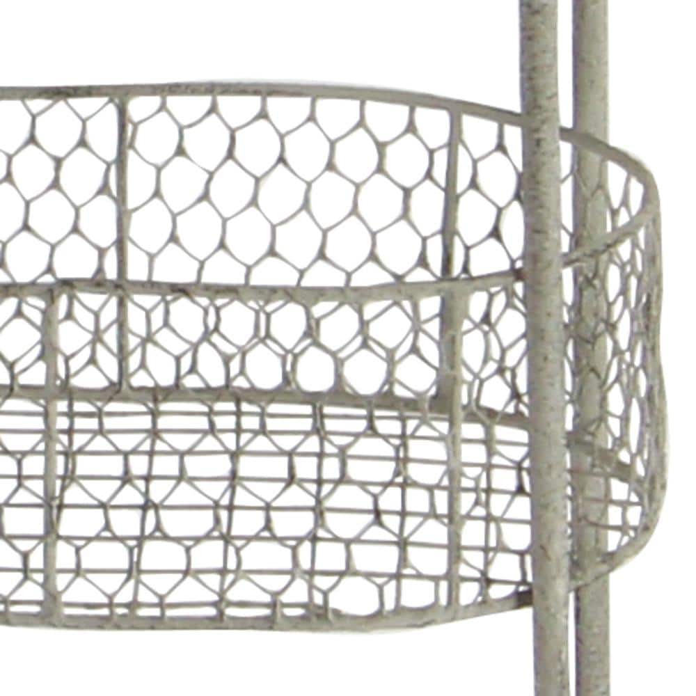 Off-White Metal 3-Tier Elliptical Basket Shelving Unit
