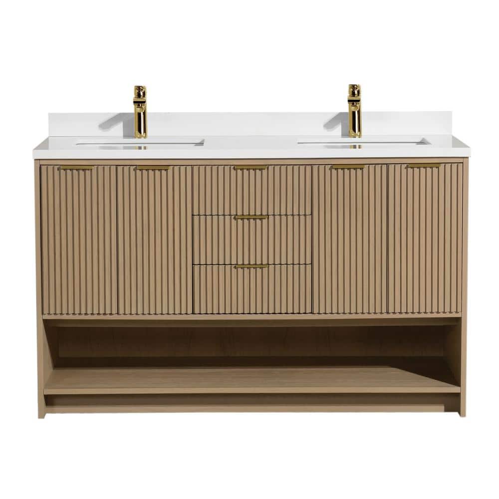 San Diego 55" Oak Gray Double Sink Vanity with Quartz Top