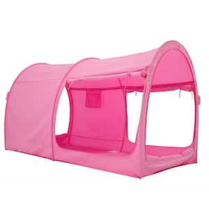 Indoor Pop Up Portable Frame Pongee Bed Canopy Tent Twin Curtains Breathable Pink Cottage (Mattress Not Included)