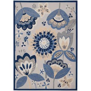 Aloha Blue/Gray 8 ft. x 11 ft. Floral Contemporary Indoor/Outdoor Patio Area Rug