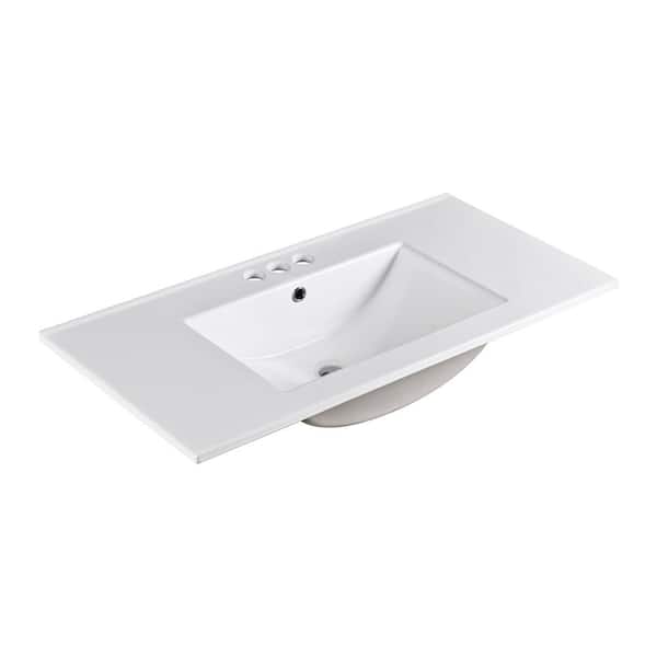 Sicily 36 in. Drop-In Ceramic Bathroom Sink in White