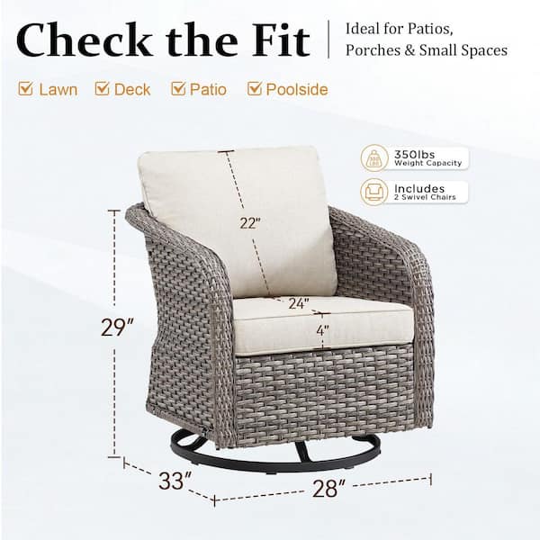 NestBarrel Light Gray Wicker Swivel Chair Patio Conversation Set with Olefin Beige 4 in. Thick Cushions (4-Piece)