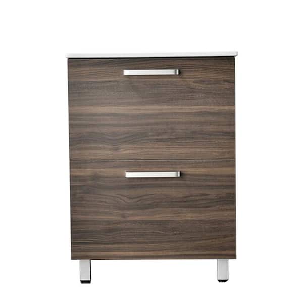 VAPSINT 24 in. W x 18 in. D x 33 in. H 2 Drawers Bath Vanity in American Walnut with Ceramic Sink in White