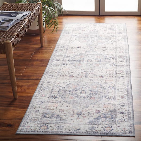 Arizona 3 ft. x 6 ft. Light Blue/Ivory Medallion Runner Rug