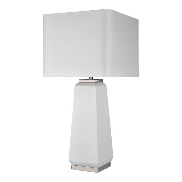 StyleCraft White Table Lamp with White Linen Shade 35 in.