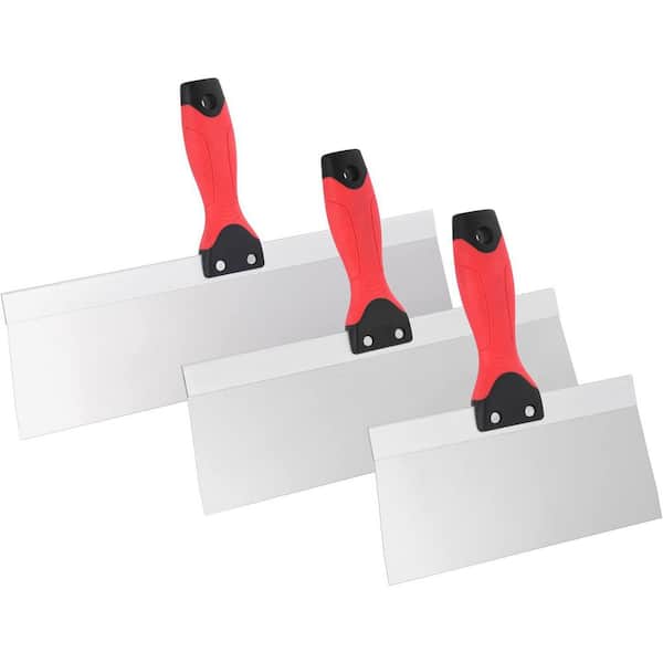 KIWDZFU 8/10/12 Stainless Steel Joint Taping Knife with Non-Slip Rubber Handle, Multi-Size Drywall Skimming Blades Set 3 PCS