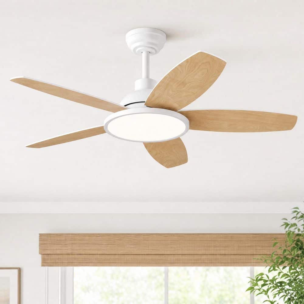42 in. Integrated LED White Natural Wood Downrod Mount Modern Standard Ceiling Fan with White Light and Remote price history on PriceWatchPro
