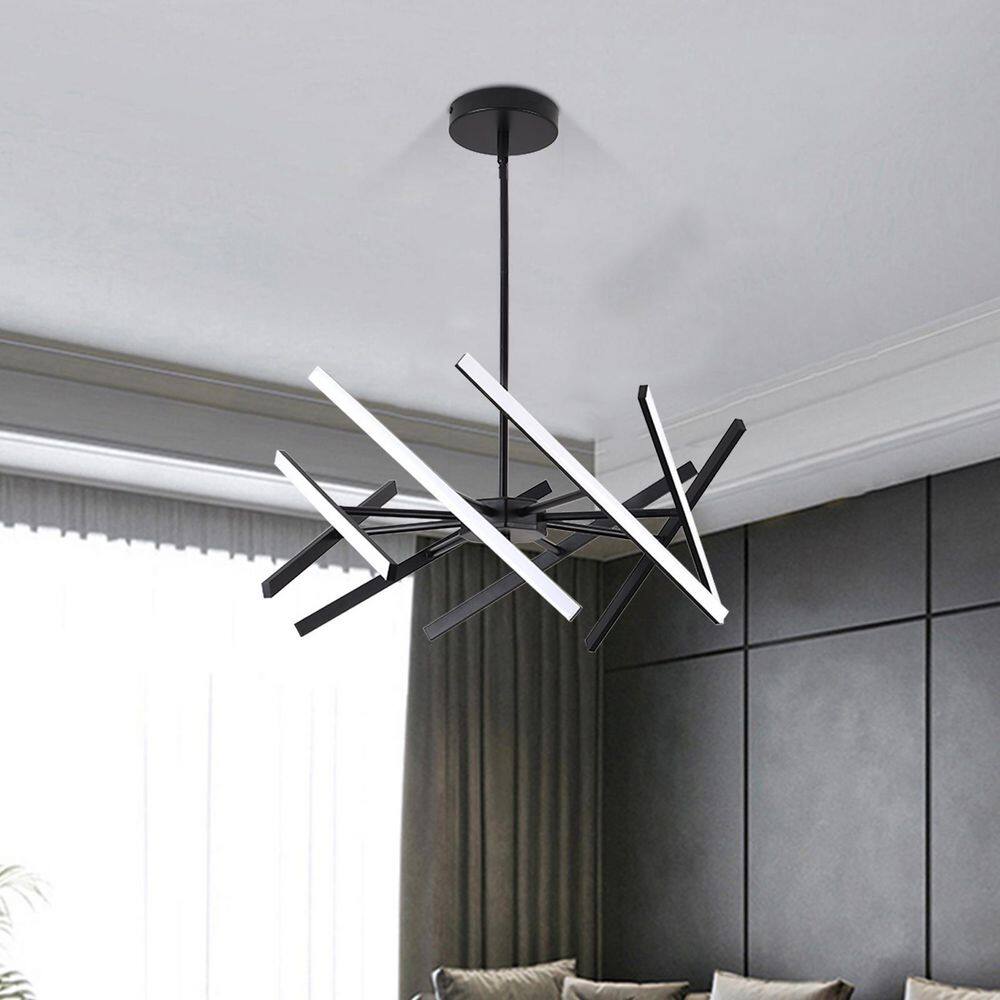 Modern 8-Light Black Linear Dimmable Sputnik Integrated LED Pendant Light for Living room price history on PriceWatchPro