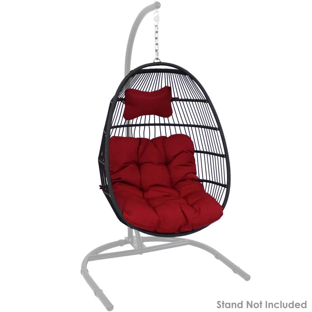 Julia Red Wicker Hanging Egg Chair with Cushions