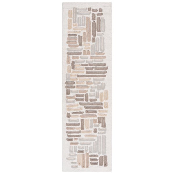 SAFAVIEH Ebony 2 ft. x 8 ft. Beige/Ivory Geometric Tile Pebble Runner ...