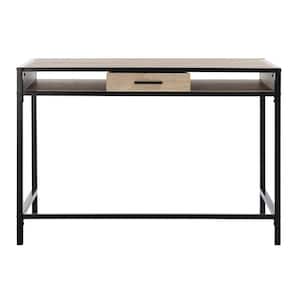 44 in. Rectangular Rustic Brown/Black 1 Drawer Writing Desk with Built-In Storage