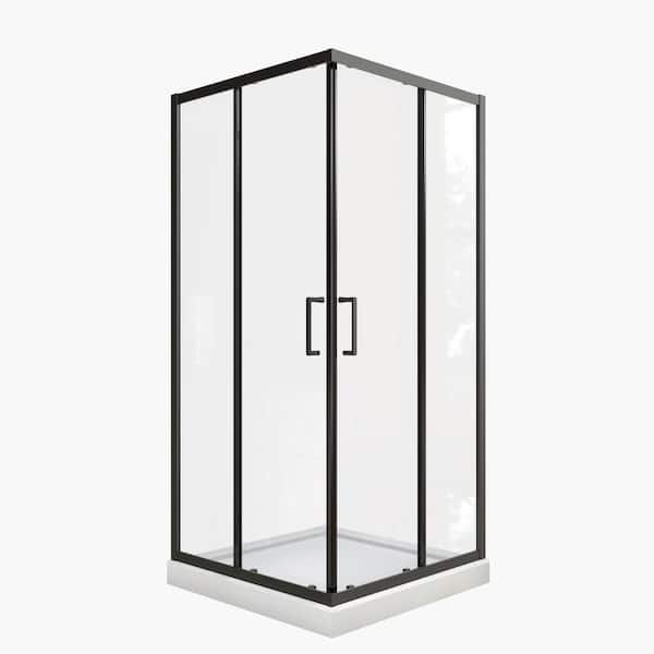 34.6-35.4 in. W x 72 in. H Neo Angle Sliding Framed Corner Shower in Matte Black Finish