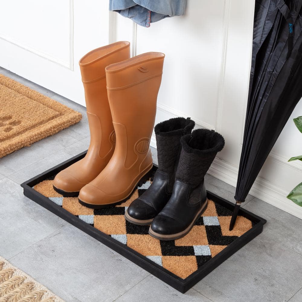 Eco-Friendly Black and Tan Coir Rubber Boot Tray