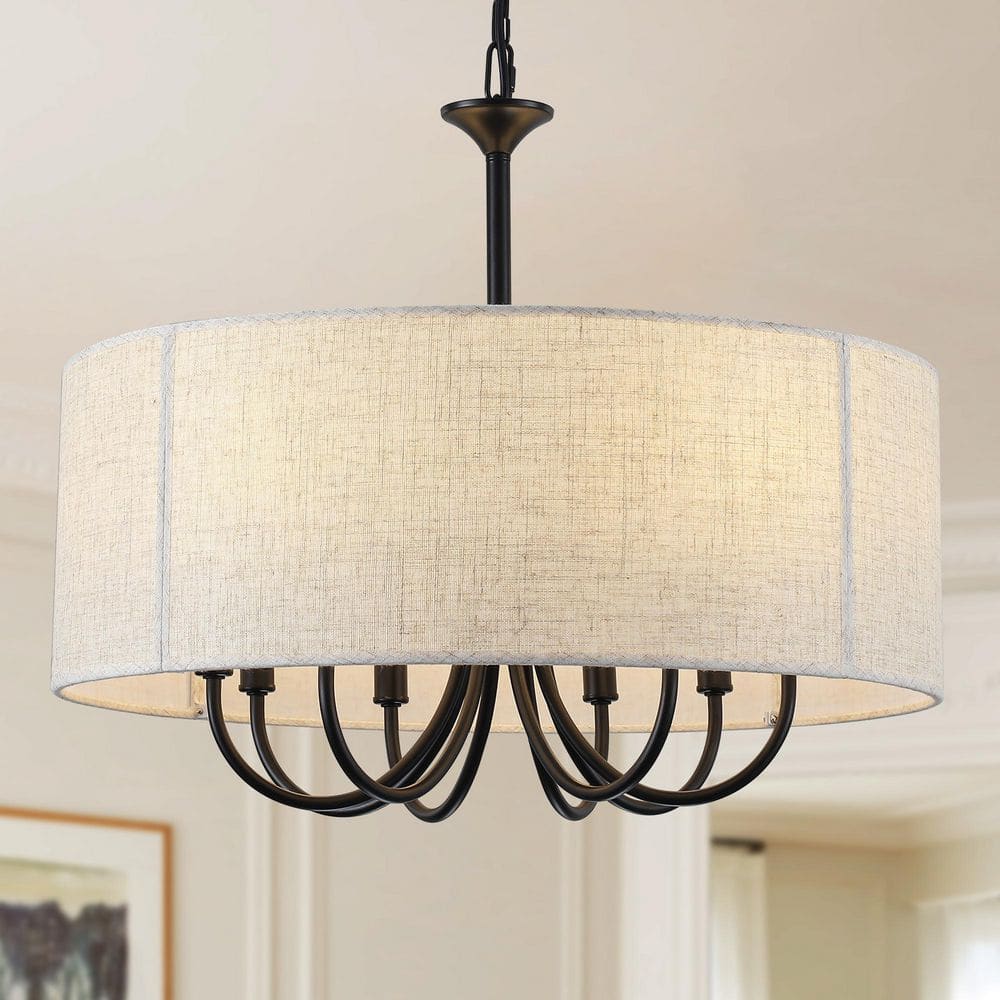 8-Light Black Vintage Candlestick Chandelier With Linen Drum Shade Pendant Light for Living Room Bedroom price history on PriceWatchPro