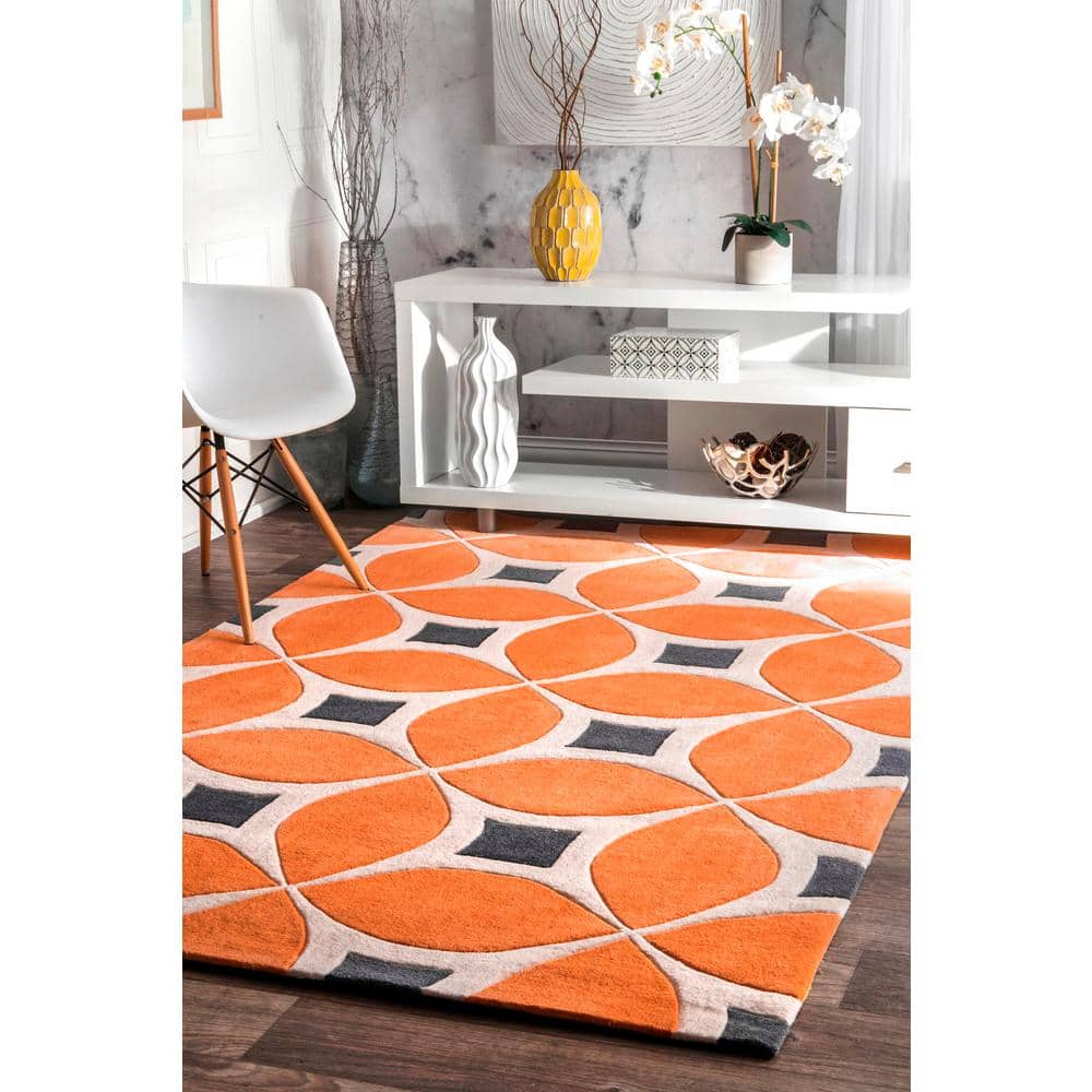 Deep Orange Geometric Tufted Reversible Area Rug 4x6