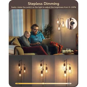 65 in. Red Bronze Industrial 3-Light Standard Smart Dimmable Floor Lamp for Living Room with 3 LED Edison Bulbs
