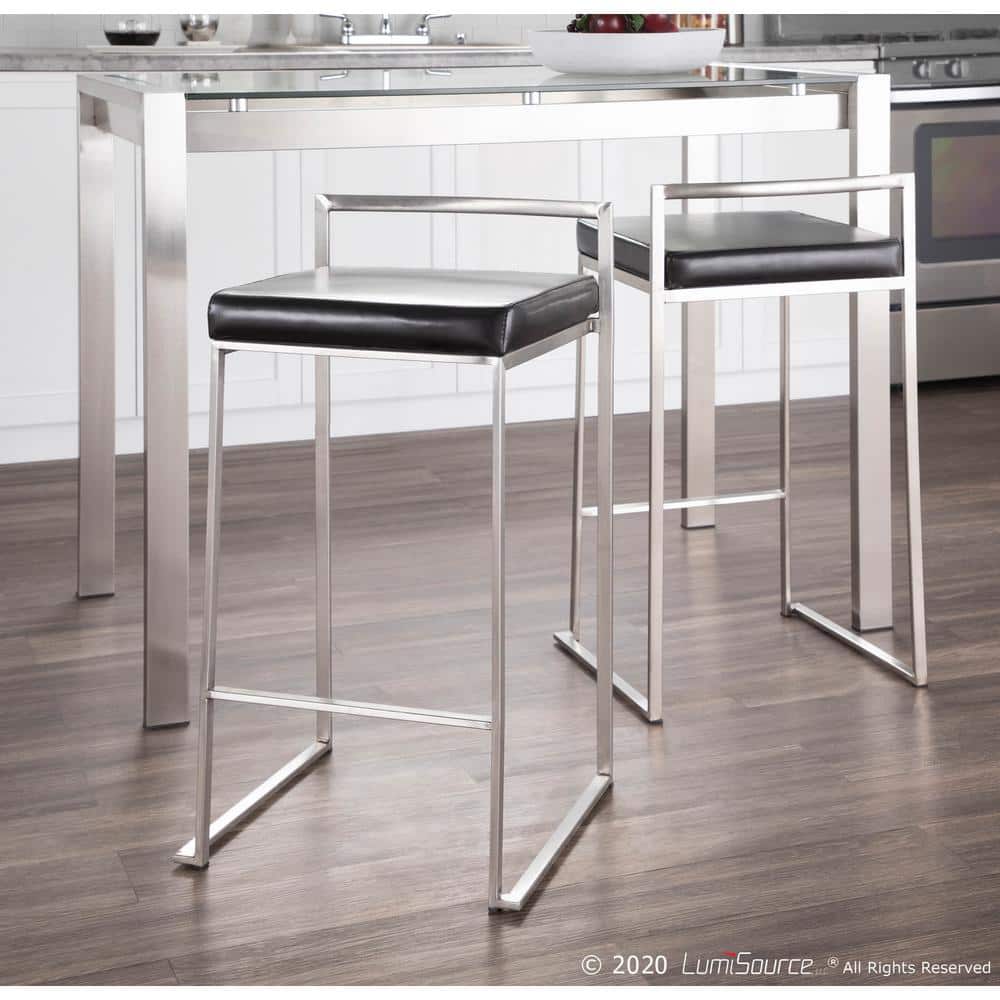 Fuji 31'' Black Faux Leather Modern Stackable Counter Stool