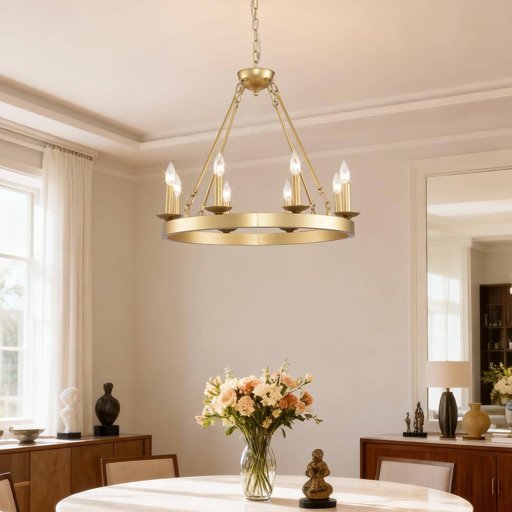 23.62 in. 8-Light Round Wood Chandelier Pendant Light with Seeded Glass Shade (No Bulbs) price history on PriceWatchPro