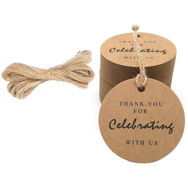Unbranded Original Design Kraft Paper Gift Tags with String 2.2in Brown Round for Wedding Baby Shower Party 100 PCS