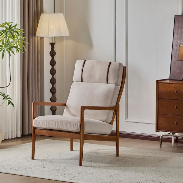 Cannon Modern Light Gray Polyester Upholstered Accent Arm Chair with High Back, Decorative Back Straps, Solid Wood Frame