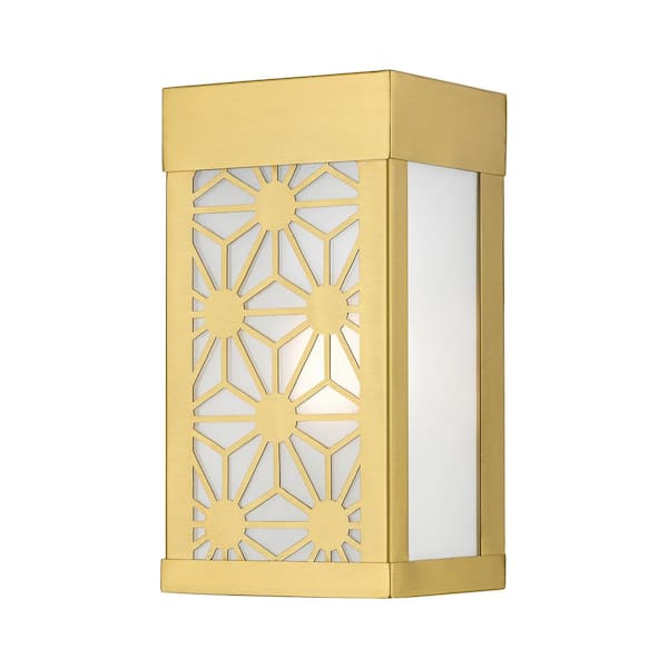 AVIANCE LIGHTING Hammond 8.5 in. 1-Light Satin Gold Outdoor Hardwired ADA Wall Lantern Sconce with No Bulbs Included
