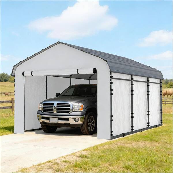 12 ft. W x 20 ft. D x 8.2 ft. H White Roof Polyethylene Carport