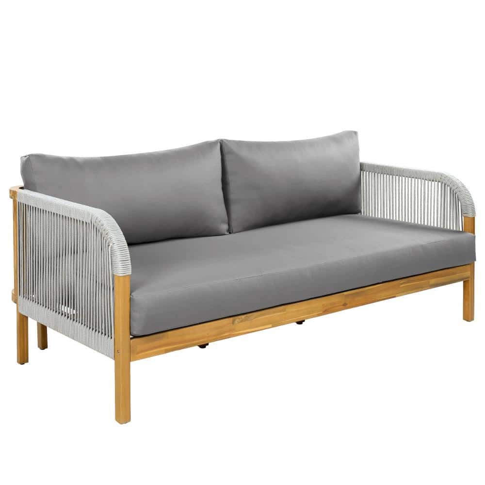 Wood Outdoor Sofa with Gray Cushions, 2 Pillows price history on PriceWatchPro