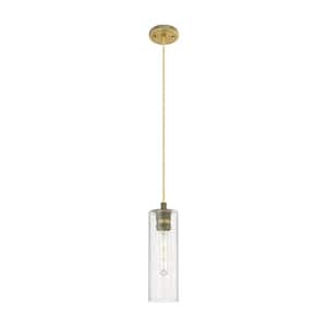 Crown Point 100-Watt 1 Light Brushed Brass Shaded Pendant Light with Seeded glass Seeded Glass Shade