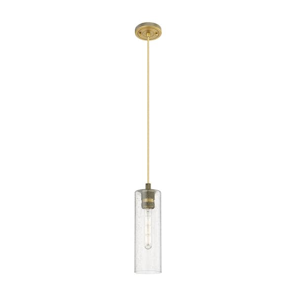 Innovations Crown Point 100-Watt 1 Light Brushed Brass Shaded Pendant Light with Seeded glass Seeded Glass Shade