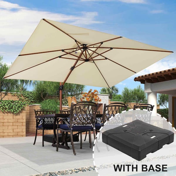 PURPLE LEAF 9 ft. x 12 ft. High-Quality Wood Pattern Aluminum Cantilever Patio Umbrella with Stand, Cream