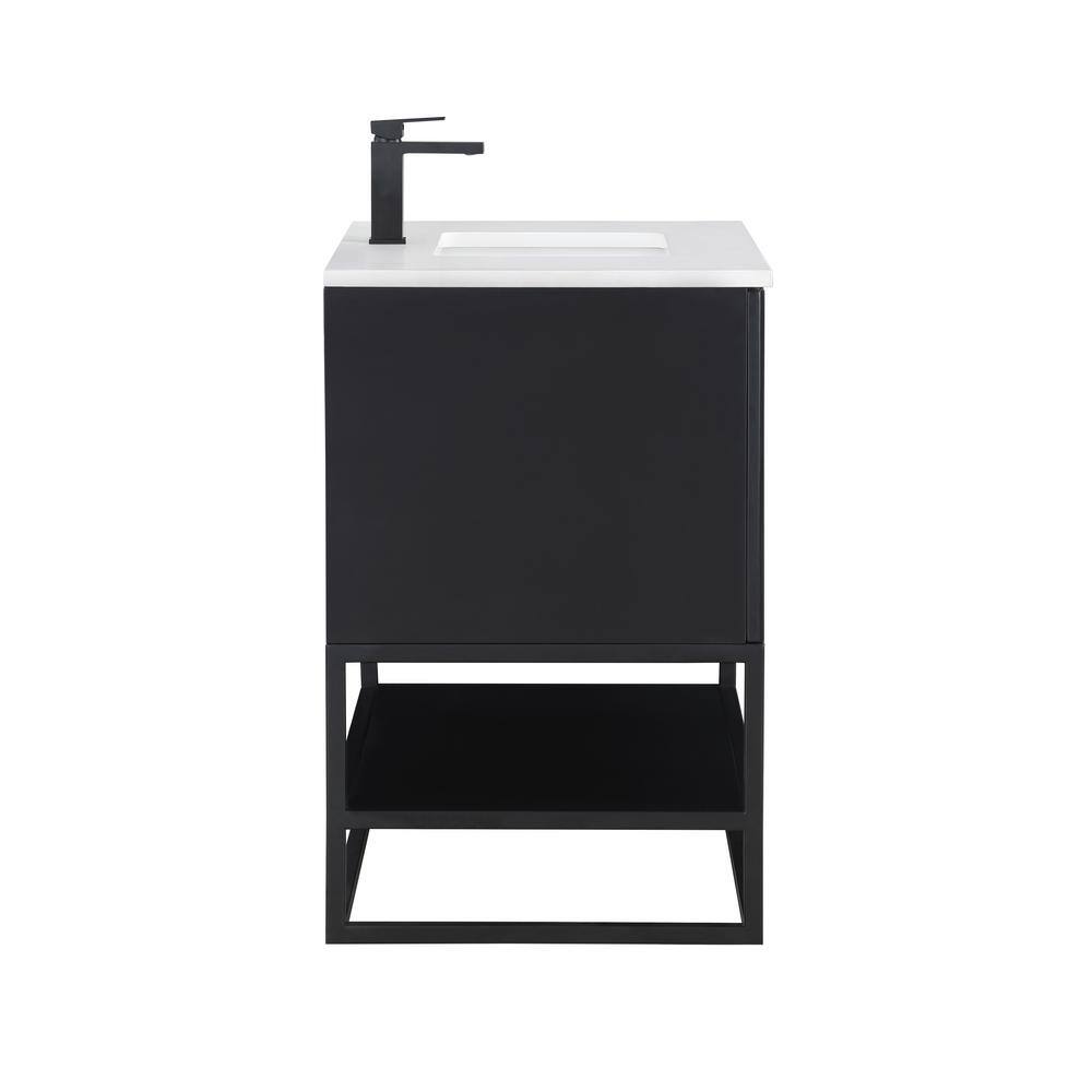 Terra 36'' Matte Black Acacia Single Bathroom Vanity with White Quartz Top