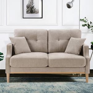 57 in. Polyester Cream Upholstered 2-Seater Loveseat with Tapered Wood Legs and USB Charge Love Seat Sofa Couch