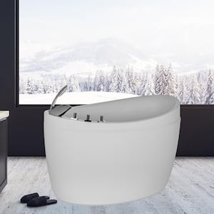 59 in. Left Drain Acrylic Oval Freestanding Flatbottom Air Bath Bathtub in White